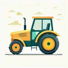 Obraz premium Stylized Yellow and White Tractor Illustration with Clouds.