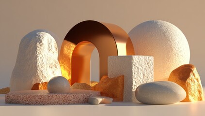 Abstract geometric shapes composition with light and shadow effects