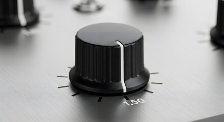 Precision control knob on brushed metal panel, close-up with clear focus on texture and numerical indicator for fine-tuning electronic devices