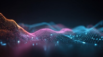 Abstract digital wave background with glowing particles, technology and science visualization for banners and presentations
