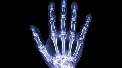 Naklejka premium X-ray Image of Human Hand Anatomy Displaying Skeletal Structure for Medical Diagnosis and Education