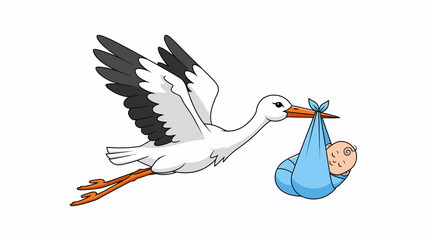 Stork Flying with Baby in Blanket.