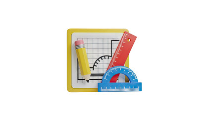 3D Drafting Tools with Graph Paper on transparent background