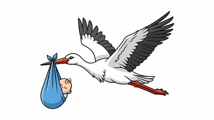 Stork Delivering Baby in Blanket Illustration.