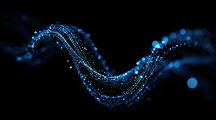 Abstract blue glowing particles flowing on a black background, perfect for technology or science visualizations