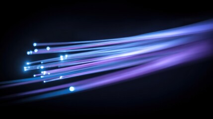 Fiber Optic Cables Transmitting Data: High-Speed Communication Network Infrastructure with Abstract Light Streaks