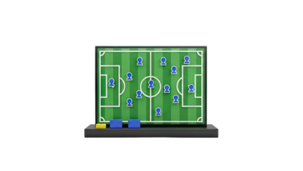 3D Football Tactics Board with Players and Markers on transparent background