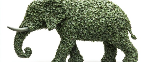 Obraz premium Green elephant topiary, garden art, white background, nature