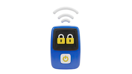 3D Remote control with two locked icons and Wi-Fi signal on transparent background