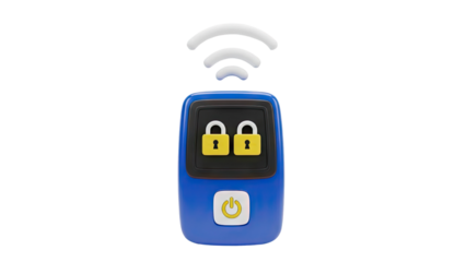 3D Remote control with two locked icons and Wi-Fi signal on transparent background