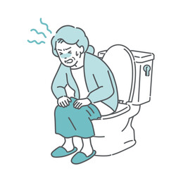トイレでいきむ・お腹を押さえて苦しむ高齢女性のイラスト（便秘・下痢・腹痛・ヒートショック）