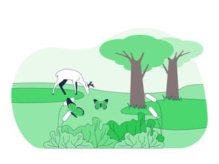 Natural habitat or ecosystem depicts a scene with various living organisms and elements. Ecosystem vector illustration. Flat illustration concept.