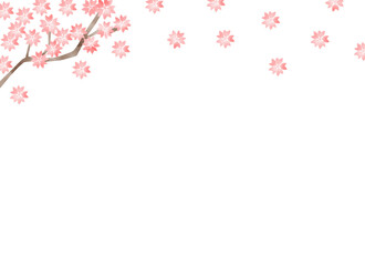 Floating Cherry Blossom Petals and Branch Frame Spring Background Design