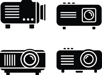 Four Black Projector Icons silhouette presentation