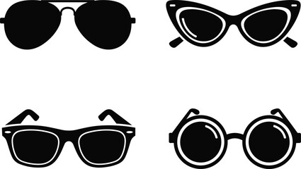 Four Black Sunglasses Icons silhouette eyewear