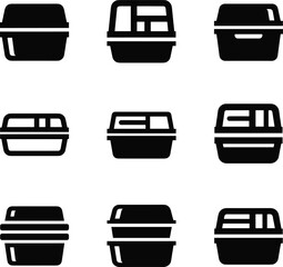 Nine Black Food Container Icons silhouette takeaway