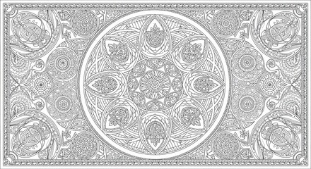Intricate ornamental border design features detailed geometric and floral inspired patterns