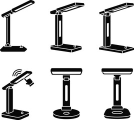Six Black Desk Lamp Icons silhouette lighting