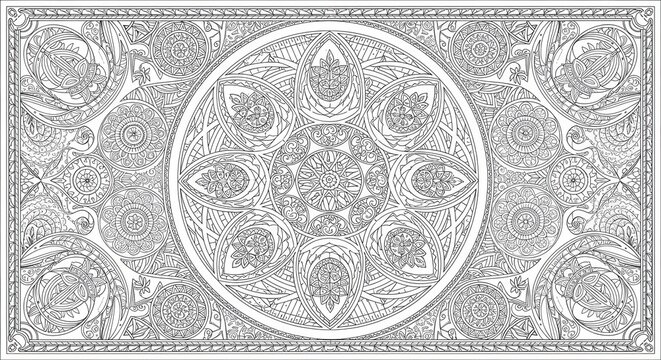 Intricate ornamental border design features detailed geometric and floral inspired patterns