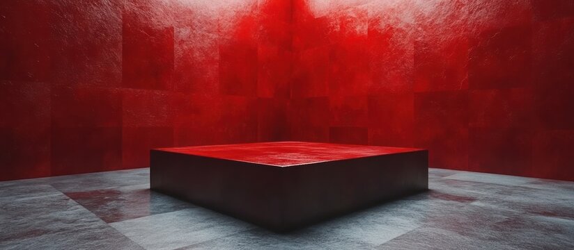 Red room corner platform display. Product showcase background