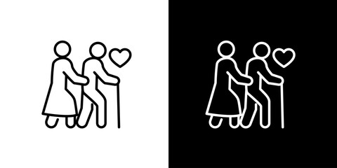 Single icon of senior couple walking together, symbolizing enduring love and compassionate support in later life, a testament to lasting companionship and mutual care