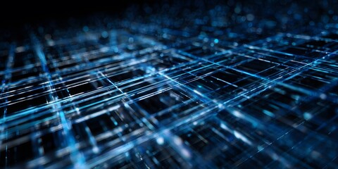 Abstract digital futuristic background with glowing blue lines and network grid pattern depicting technology and innovation themes