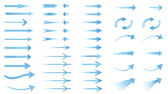 Air flow arrows. Blue cold wind stream, fresh water direction, filter and conditioner system infographic transparent movement and rotation elements. Vector arrow icons set
