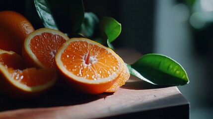 Slices of Juicy Oranges on a Wooden Surface, A Vibrant Still Life