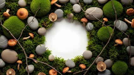 Creative food flat lay with vegetables herbs and spices arranged in circular frame on white background