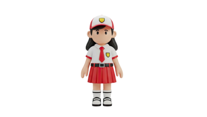 3D Indonesian School Girl Character on transparent background