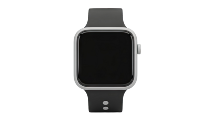 3D Modern Smartwatch with Blank Black Screen and Dark Gray Band on transparent background