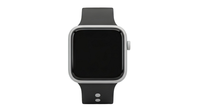 3D Modern Smartwatch with Blank Black Screen and Dark Gray Band on transparent background - Powered by Adobe