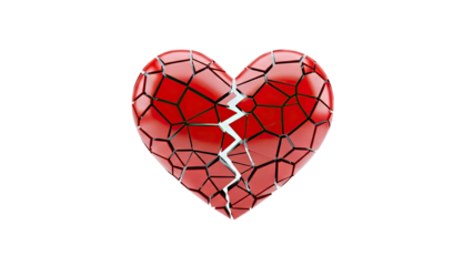3D Broken Red Heart on transparent background