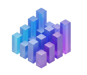 Obraz premium Isometric 3D glass bar chart. Financial data visualization