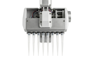 Automated multi-channel liquid handling head. Laboratory robotics