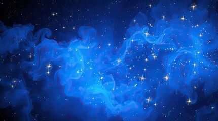 Magical starry night sky with vibrant blue nebula and twinkling stars