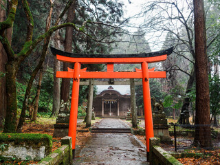雨の中、兵庫県豊岡市の出石町、出石城址を歩く