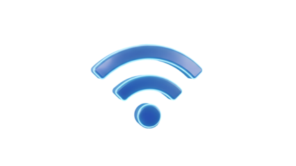 Blue wi fi symbol on white background, wireless internet connectivity icon