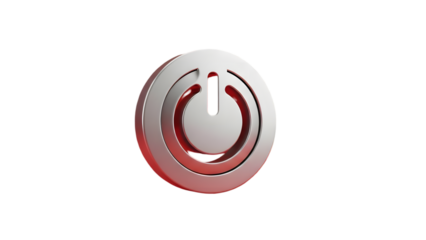 Red and silver power button icon on white background, symbolizing technology and energy