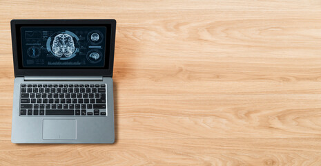 Medical science technology and futuristic healthcare virtual computer software analyze human health and diagnose disease for doctor data and medical research. brisk