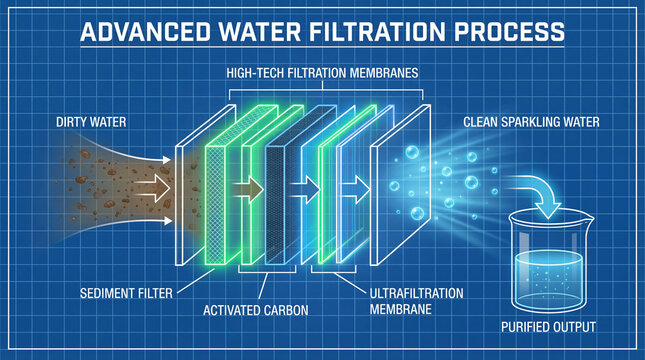 Advanced water filtration process uses high tech membranes to transform dirty water into clean