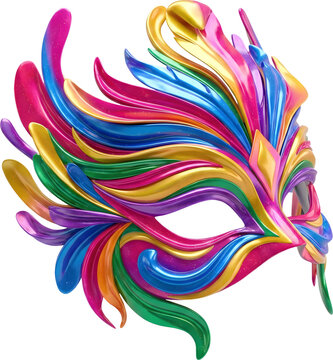 3d mascaras com plumas coloridas, elemento grafico para carnaval, festa folia do brasil
