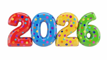 Fototapeta premium Colorful 3D numbers '2026' with polka dots on a white background