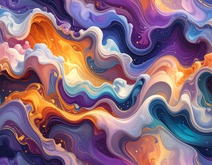 Fototapeta premium Vibrant, swirling abstract art piece using a rich palette of purples, blues, and oranges