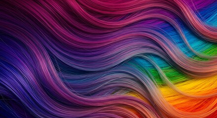 Obraz premium Vibrant, wavy hair dyed a spectrum of bright rainbow colors. A beautiful and creative style