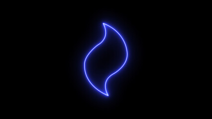 Abstract glowing blue neon flame shape forming a stylized fire or energy burst isolated on black background with copy space for design