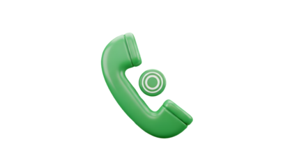 Green telephone receiver with circular symbol on white background, communication concept