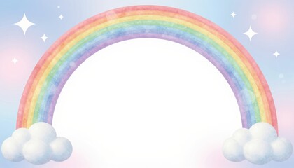 Colorful Pastel Rainbow with Fluffy Clouds Against a Dreamy Sky Background