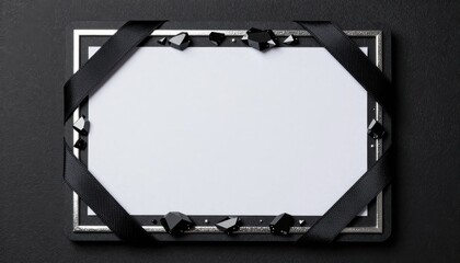 Elegant Decorative Frame with Black Ribbons and Silver Accents on a Textured Background