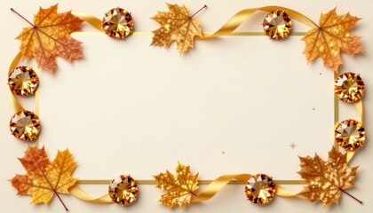 Beautiful Autumn Leaves and Elegant Gems Framing a Blank Background for Seasonal Decoration